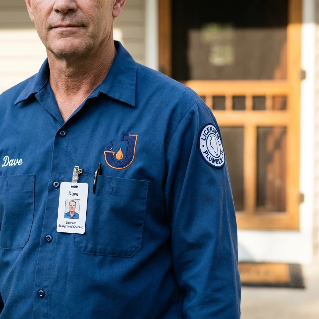 Licensed plumber showing ID badge in Johnston City, IL