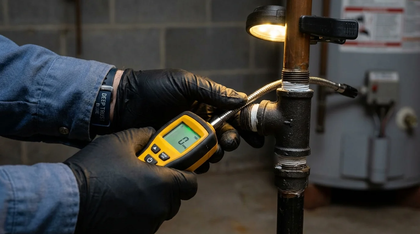 Gas leak detection with electronic sniffer by Johns Plumbing LLC in Johnston City
