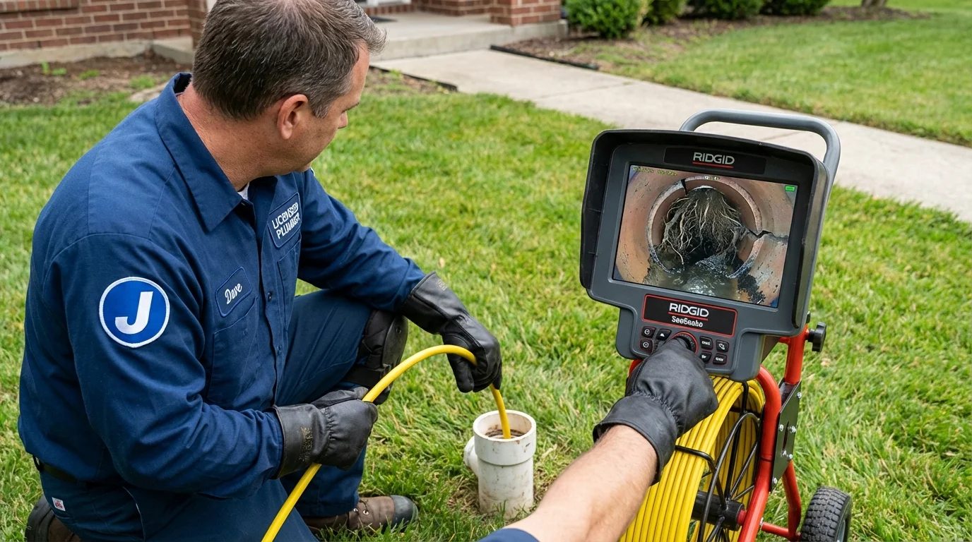 Sewer camera inspection being performed by Johns Plumbing LLC in Johnston City