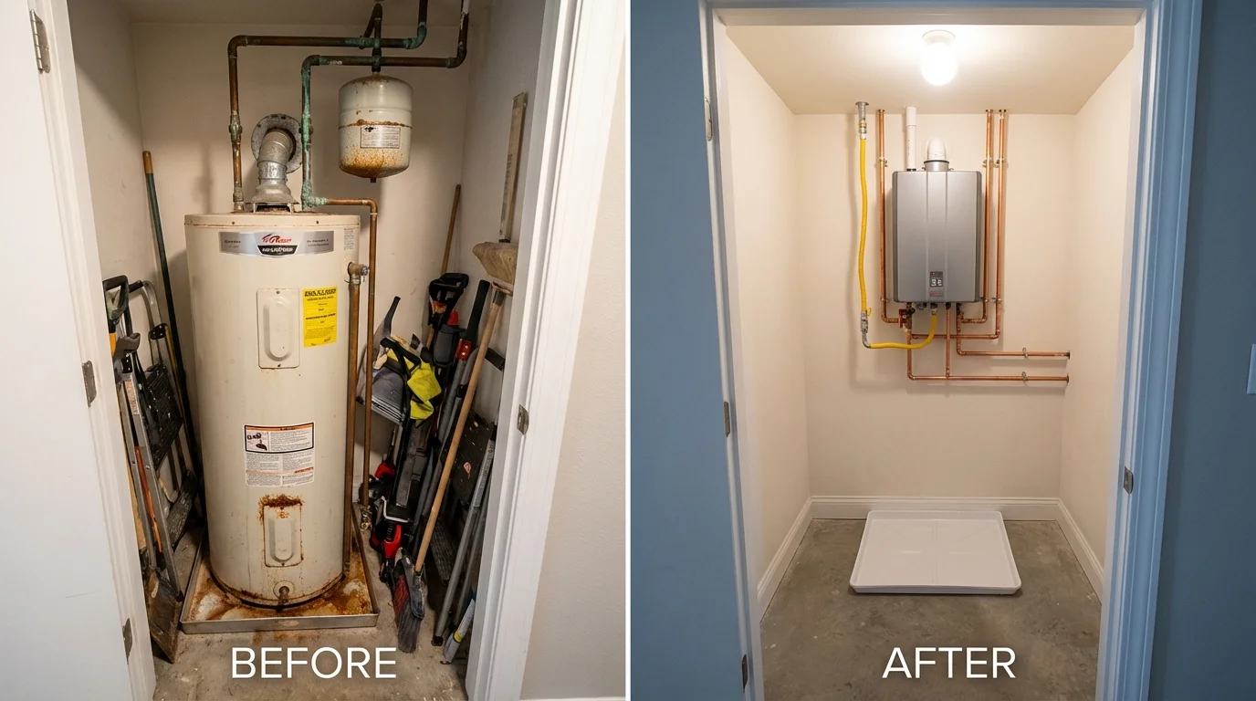 Tank water heater versus wall-mounted tankless unit comparison for Johnston City, IL homeowners